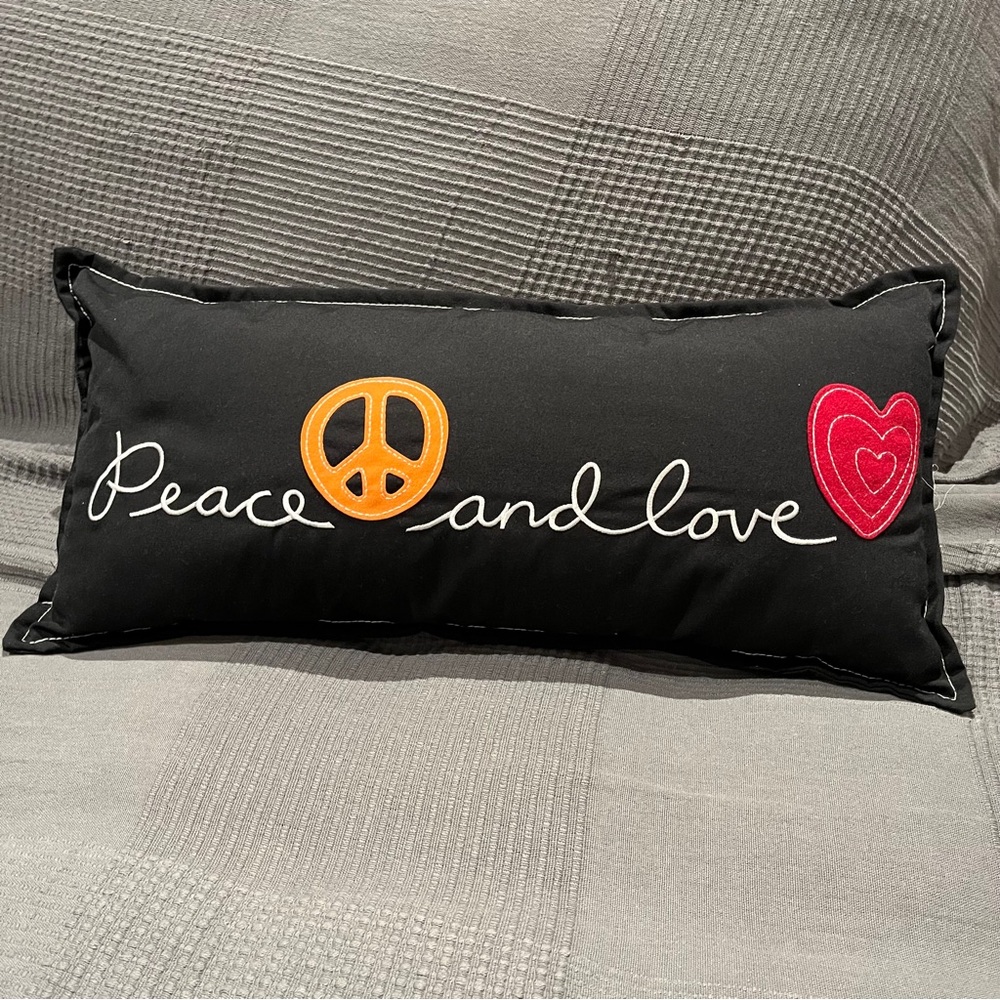 Peace and Love Decorative Cushion Pillow Rectangular Black